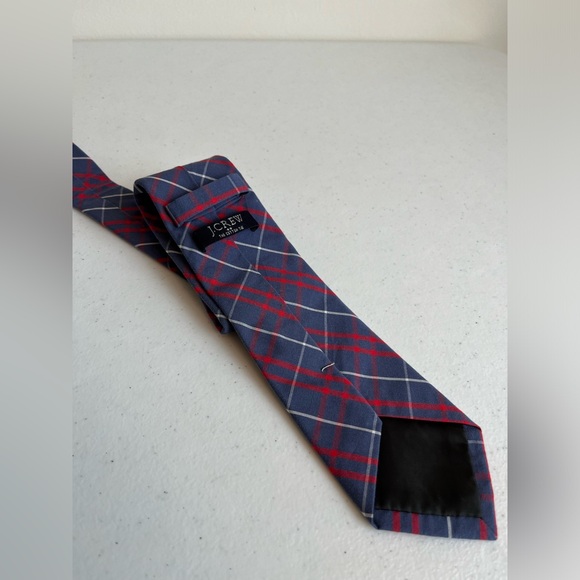 Plaid Tie, Blue, Red, White, J. Crew, 100% Cotton - Picture 3 of 4